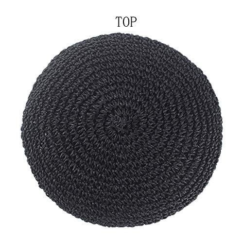 Straw Beret Summer French Beret Hats for Women Artist Crochet Beret - color: Black