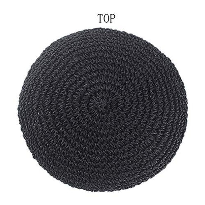 Straw Beret Summer French Beret Hats for Women Artist Crochet Beret - color: Black