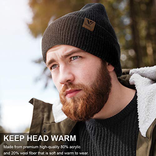 Vgogfly Beanie Men Slouchy Knit Skull Cap Warm Stocking Hats Guys Women Striped Winter Beanie Hat Cuffed Plain Hat - color: Light Grey