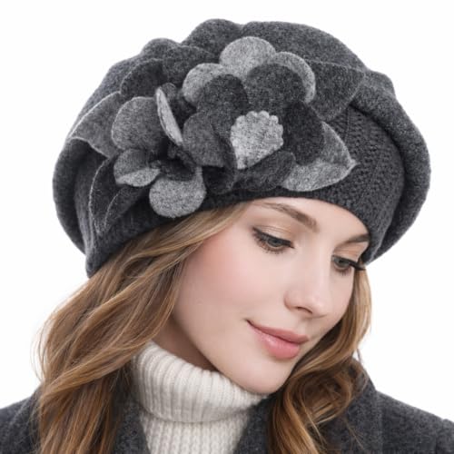 Lady French Beret 100% Wool Beret Chic Beanie Winter Hat HY023 - color: Grey