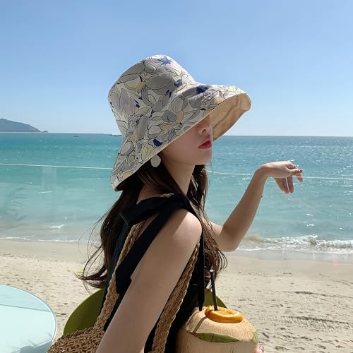 HUAMULAN Wide Brim Women Summer Sun Floppy Hat Reversible Beach Bucket Hat - color: M1744-mise