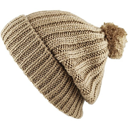 Women and Men Beanie Daily Winter Oversized Thick Stretchy Knitted Pom Pom Beanie Fleece Lined Beanie Hat - color: 2. Straight Khaki