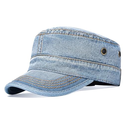 Cadet Army Cap Military Style Hats Flat Top Cap Baseball Hat for Men Women - color: Denim Light Blue