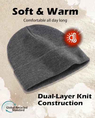 Connectyle Men's Cuffed Beanie Hat Double Layer Knit Winter Watch Cap - color: Dark Grey