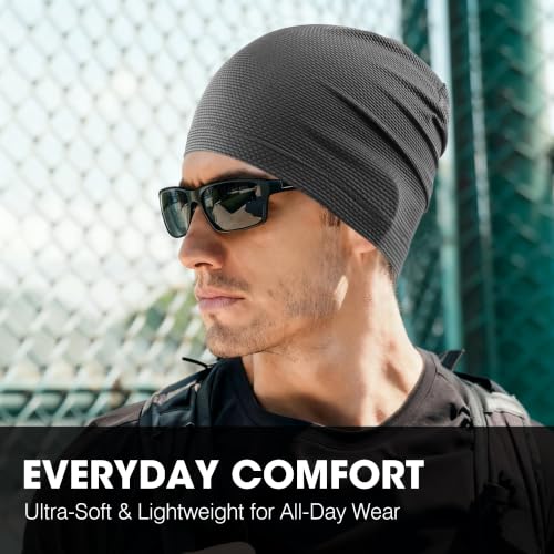 WTACTFUL 3-Pack Breathable Cooling Skull Cap for Men Women Thin Beanie - color: Black+black+gray