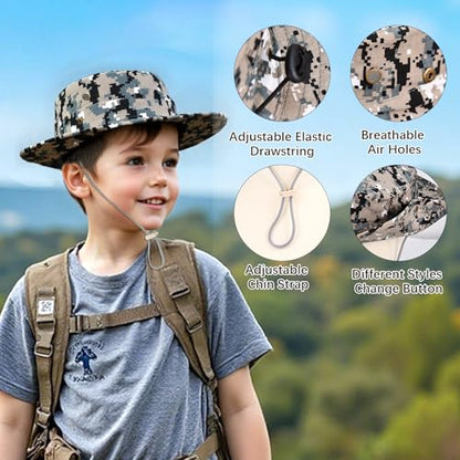 Kids Sun Hats for Boys Girls Bucket Hat UPF 50+ UV Protection Safari Hat Lightweight & Breathable Boonie Hat - color: 1 Pack-gray Digital