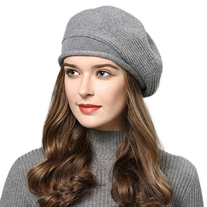French Style Beret Hat for Women Winter Fall Knit Artist Hats Classic Solid Color Beanie Hat - color: Light Grey