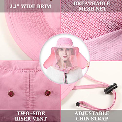 Palmyth Head Net Hat, Sun Hat Safari Hat - color: Pink