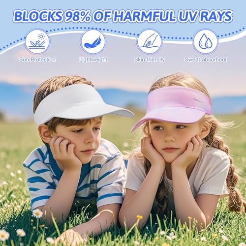 Kids Sun Visor Hats for Girls Boys, Packable Cooling Stretchy Visor - color: White