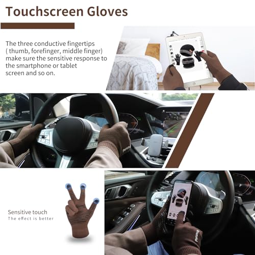 MAYLISACC Winter Knit Beanie Hat Neck Warmer Scarf and Touch Screen Gloves Set 3 Pcs Fleece Lined Skull Cap for Men Women - color: Brown--3 Pcs--(hat+scarf+gloves)