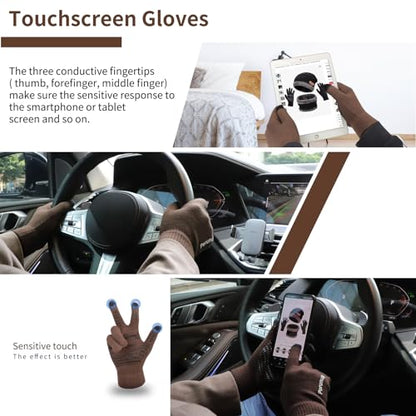 MAYLISACC Winter Knit Beanie Hat Neck Warmer Scarf and Touch Screen Gloves Set 3 Pcs Fleece Lined Skull Cap for Men Women - color: Brown--3 Pcs--(hat+scarf+gloves)