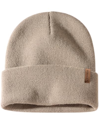 FURTALK Beanie for Men Women Cuffed Thick Knitted Winter Hat Skull Cap - color: Khaki