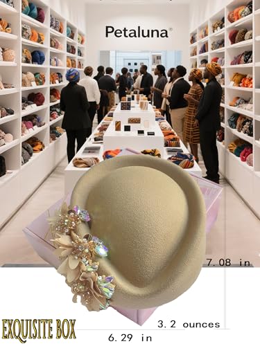 Petaluna Women's Flower Beret Suitable for Church Wearing Elegant Breathable Wedding Party Retro French Headdress - color: Khaki-2