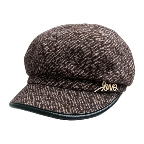 Women Retro Classic Visor Newsboy Cabbie Cap Beret Hats with Flower Buckle for Woman Ladies - color: 23coffee