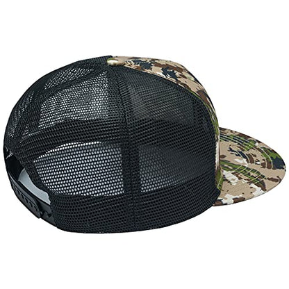 BASSDASH Flat Brim Trucker Cap Adjustable Snapback Hat Mesh Back for Men Women - color: Highland