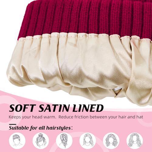 Durio Unisex Silk Lined Beanie Double Layered Winter Hats - color: Burgundy