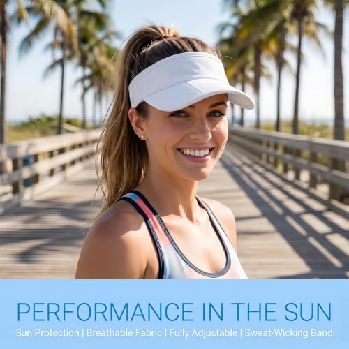 Sun Visors for Women Men Adjustable Folding Cap Running Golf Tennis - color: White
