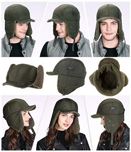 Oversized XL/XXL Waterproof Aviator Cap Faux Fur Earflap Mask Winter Trapper Hat Cold Weather - color: Green(mask), size: X-Large