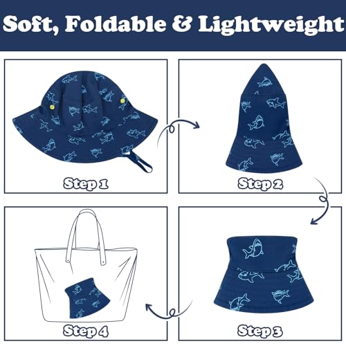 Sarfel Baby Sun Hat Toddler Sun Hat UPF 50+ Baby Bucket Hats Infant Toddler Beach Essentials Kids Summer Hats Boys Girls Cap - color: Navy Sharks, size: 2-4T