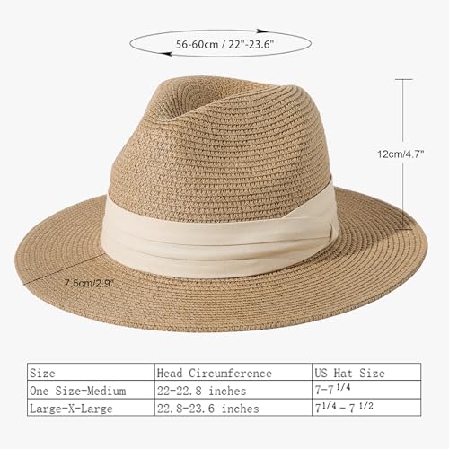 Lanzom Women Wide Brim Straw Panama Roll up Hat Fedora Beach Sun Hat UPF50+ - color: Beige/Brown, size: One Size-Medium