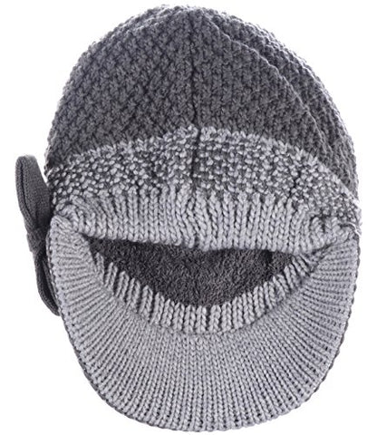 BYOS Womens Winter Chic Cable Warm Fleece Lined Crochet Knit Hat W/Visor Newsboy Cabbie Cap - color: Dk.gray Bow