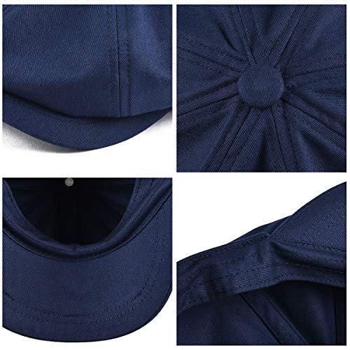 BOTVELA Men's Newsboy Flat Cap 100% Cotton Cabbie Hat - color: Navy, size: 7 5/8