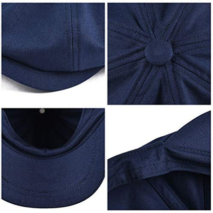 BOTVELA Men's Newsboy Flat Cap 100% Cotton Cabbie Hat - color: Navy, size: 7 7/8