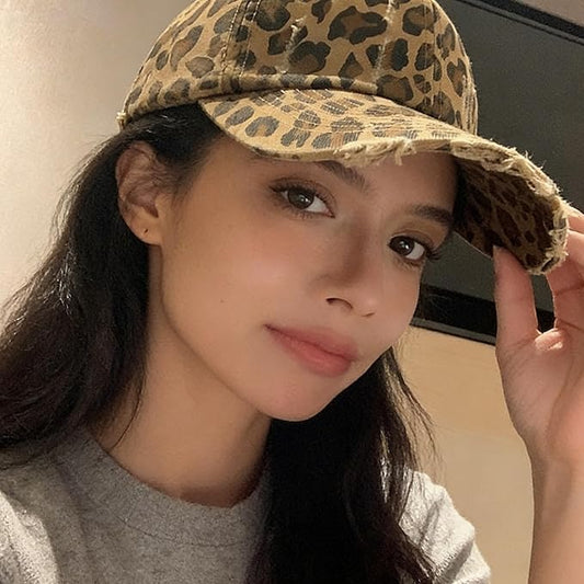 Baseball Hats for Women Men Adjustable Leopard Print Dad Trucker Hat Cotton Sun Protection Caps Sports Golf Medium - color: Camel-scratch Brim