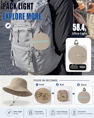 Water-Resistant UPF 50+ Sun Bucket Hat Packable Brimmed for Women Men - color: Khaki