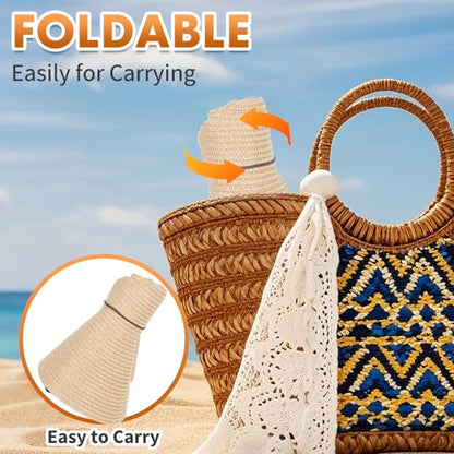 Barelove Sun Straw Hat Wide Brim Shape Hat with UPF 80+, Packable Foldable Floppy Summer Beach Hat for Women Men - color: Khaki-wide