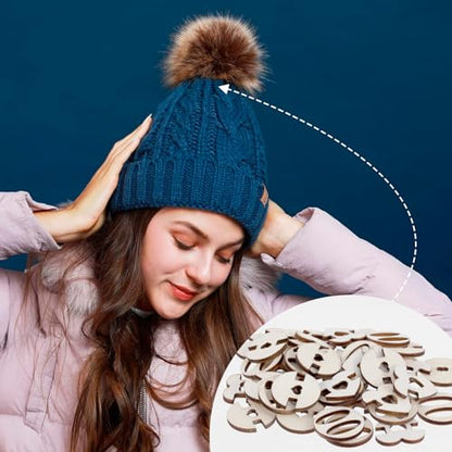60pcs Wooden Hat Pom Poms Buttons, 3 Styles Removable Knitted Hat Button, Faux Fur Fastener Sewing Accessories for Crochet Knitting Beanies- Light Brown - color: Light Brown-3 Styles-60pcs