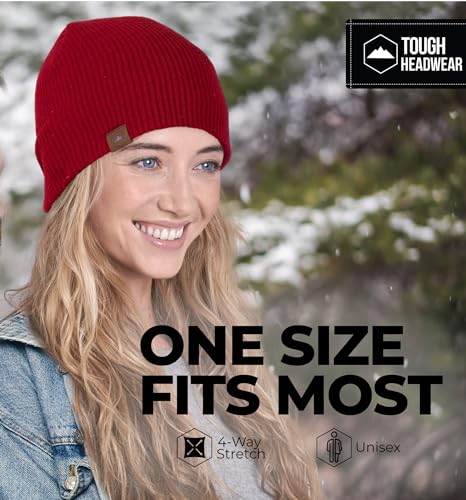 Tough Headwear Ribbed Beanie Hat - Stretch Fit Beanie for Women - Knit Winter Hats for Men - Breathable Knit Caps - color: Maroon