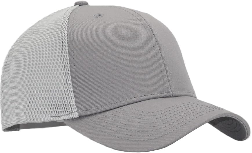 Mens Mesh Snapback Trucker Hat Baseball Cap, Fits OSFM&XXL Head - color: Grey, size: Medium-Large
