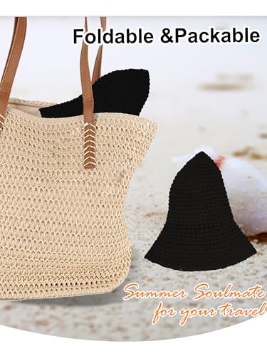 sy soul young Women's Straw Sunhat Wide Brim Hand Woven Beach Bucket Hat - color: Black