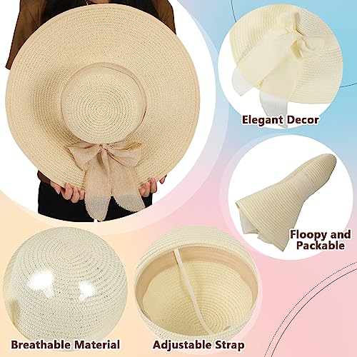 Jeyiour 12 Pcs Women Floppy Sun Hat and Heart Sunglasses Set, Wide Brim Straw Hats with Bow, Tea Party & Beach Pool Favors - color: Multicolor, style: Glitter