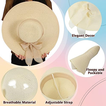 Jeyiour 12 Pcs Women Floppy Sun Hat and Heart Sunglasses Set, Wide Brim Straw Hats with Bow, Tea Party & Beach Pool Favors - color: Multicolor, style: Glitter