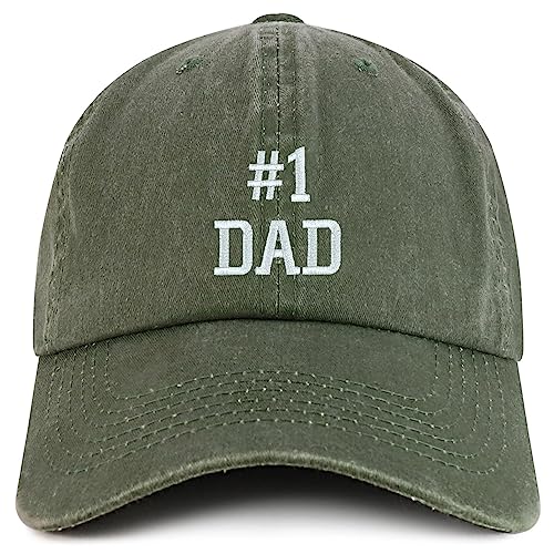 Trendy Apparel Shop Number 1 Dad Embroidered Pigment Dyed Low Profile Cotton Cap - color: Olive
