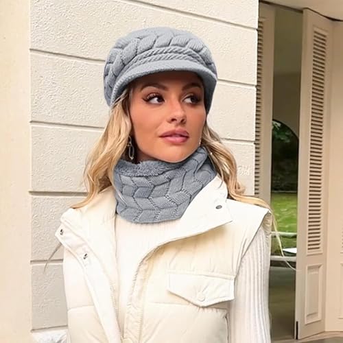 Loritta Womens Winter Beanie Hats, Thick Warm Beanie with Visor Brim - color: D-grey