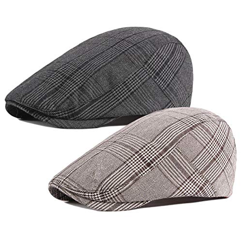2 Pack Men's Cotton Flat Cap Ivy Gatsby Newsboy Hat - color: L
