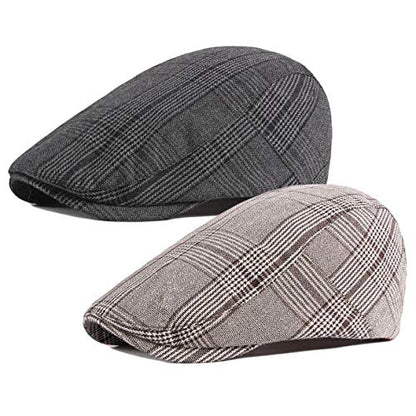 2 Pack Men's Cotton Flat Cap Ivy Gatsby Newsboy Hat - color: L