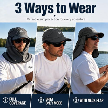 Palmyth Fishing Sun Hat with Detachable Neck Flap UPF 50+ Baseball Cap - color: Dark Grey