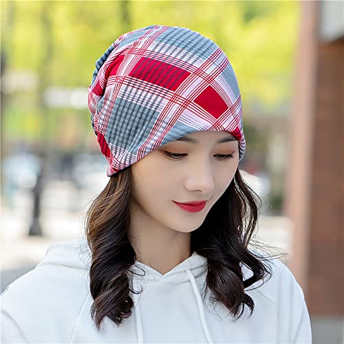 XYIYI Womens Chemo Headwear Hats Cotton Slouchy Beanie Cap Scarf - color: 2pcs Checkered Pink Blue-y