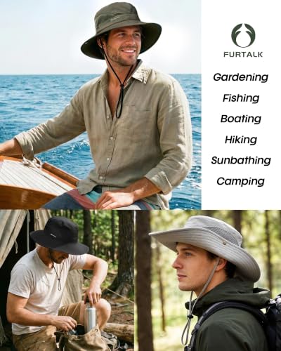 FURTALK Mens Bucket Sun Hat UPF Protection Wide Brim Breathable Fishing Hat - color: Black