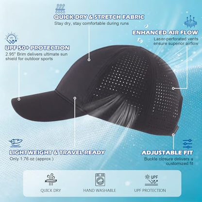 Connectyle Quick Dry Performance Run Hat for Men Women Lightweight Adjustable Sports Cap UPF 50+ Sun Protection Baseball Cap - color: Black