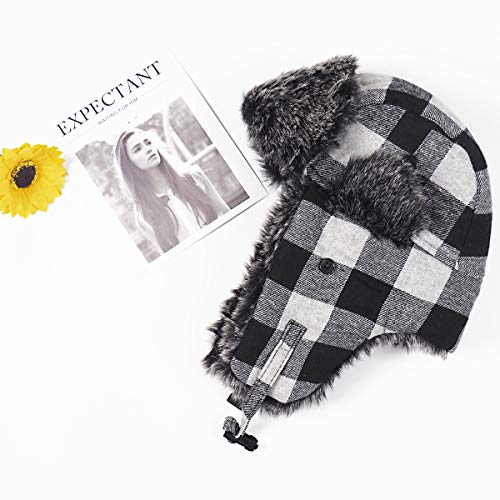 ONWAY Trapper Hat Winter Hats for Women Men with Faux Fur Ear Flaps - color: Black
