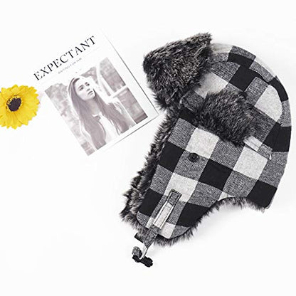 ONWAY Trapper Hat Winter Hats for Women Men with Faux Fur Ear Flaps - color: Black