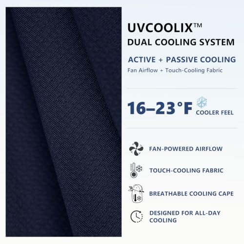 TOP-EX UVCoolix™ Cooling Neck Flap Baseball Sun Cap with Solar Fan - color: Navy Blue, size: Large-X-Large