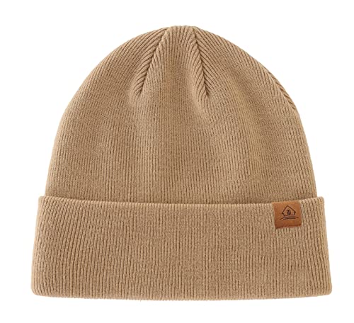 Home Prefer Mens Winter Hats Acrylic Knit Cuff Beanie Cap Warm Womens Beanie Hat - color: Khaki