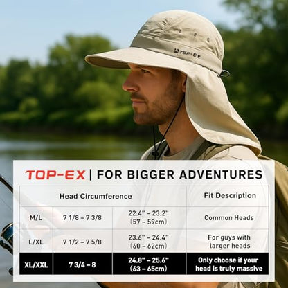 TOP-EX UPF 50+ Cooling Wide Brim Sun Hat for Men with Neck Flap, Packable - color: Dark Grey, size: Large-X-Large
