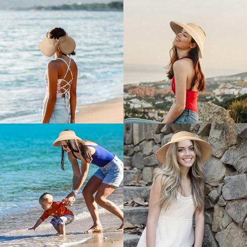 NPQQUAN Sun Visor Hats for Women Wide Brim Ponytail Straw Beach Hat - color: (Blue))